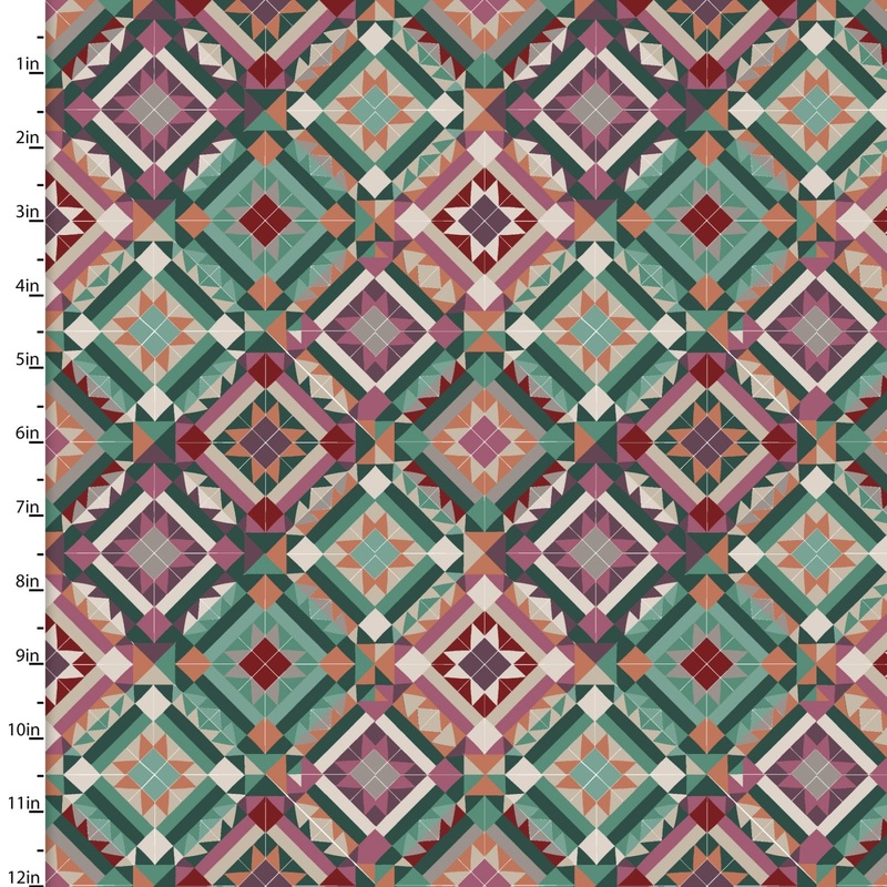 Folk Flora Folk Geo Multi Caroline Alfreds 3 Wishes Cotton Fabric