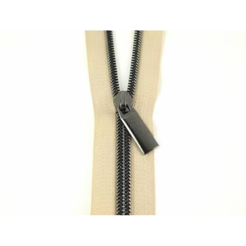 Zippers By The Yard Beige Tape 3 yds #5 nylon coil & 9 pulls - Gunmetal Black