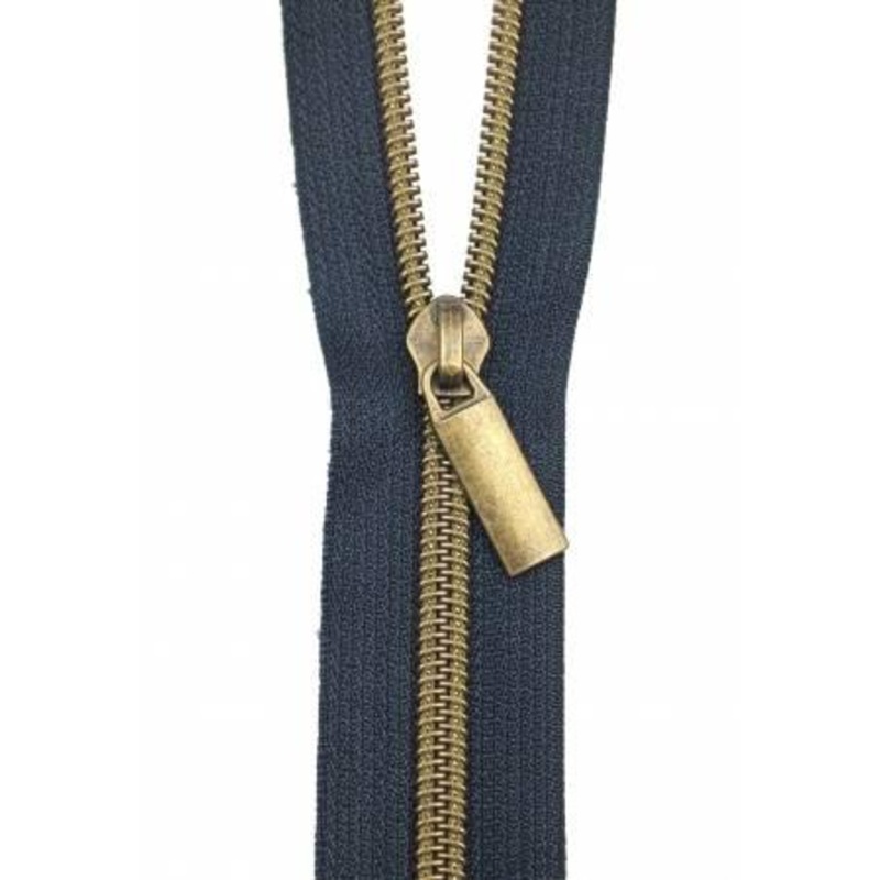 Zippers By The Yard Navy Tape 3 yds #5 nylon coil & 9 pulls - Antique