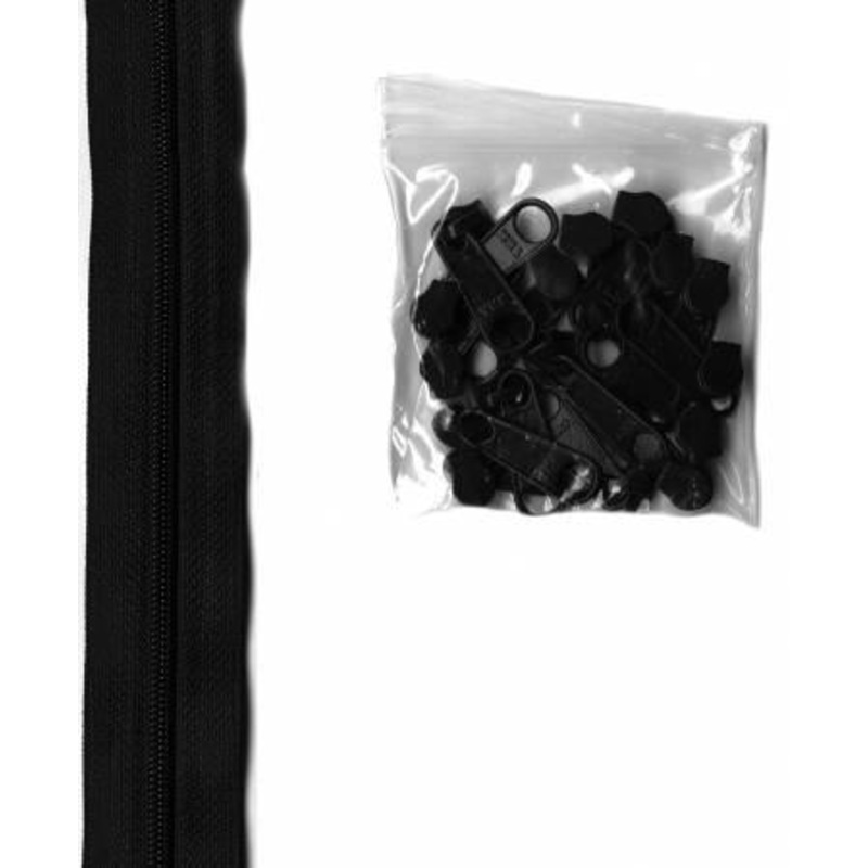 4 yards of 16mm #4.5 zipper chain and 16 Extra-Large Coordinated Pulls Black ZIPYD-105