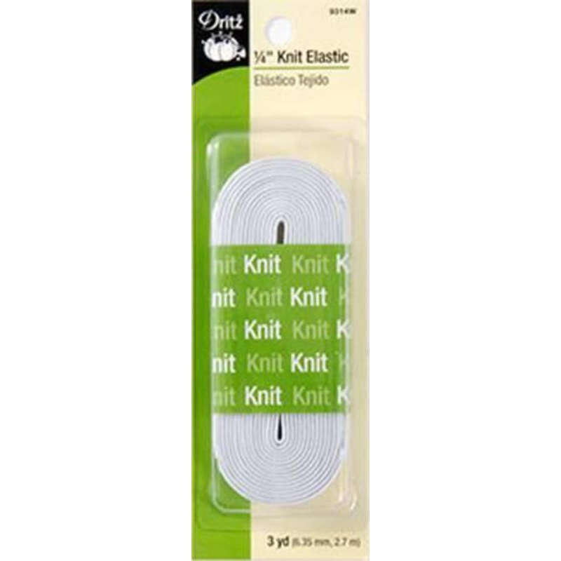White Knit Elastic 1/4in x 3yds 9314W