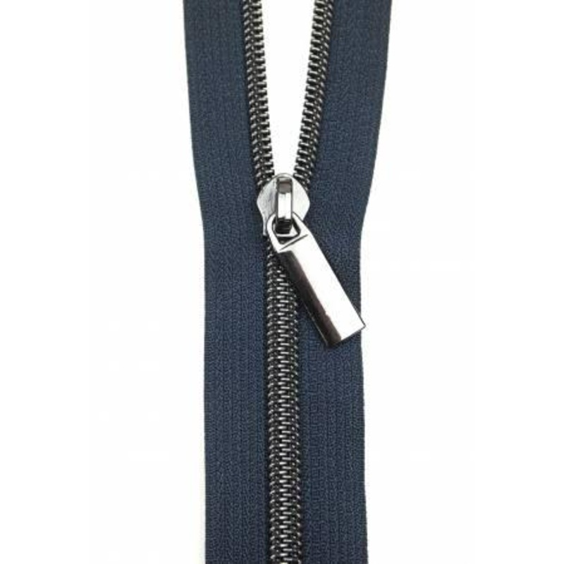 Zippers By The Yard Navy Tape 3 yds #5 nylon coil & 9 pulls - Gunmetal Black