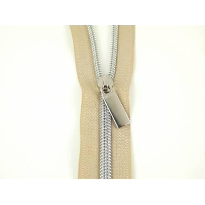 Zippers By The Yard Beige Tape 3 yds #5 nylon coil & 9 pulls nickel