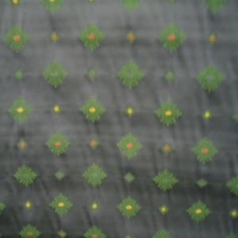 54" Diamond Green Dots Yellow and Red with Navy Background