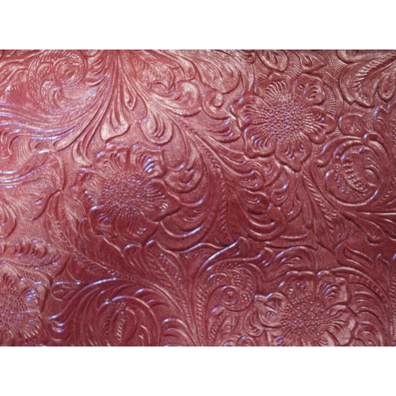 54" Western Vinyl Tooled Fleece Back Cherry Red