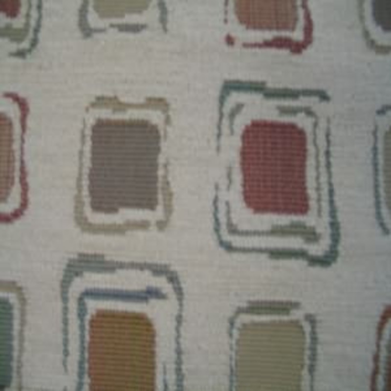 54" Chenille Squares Green, Gold and Rust with Tan Background