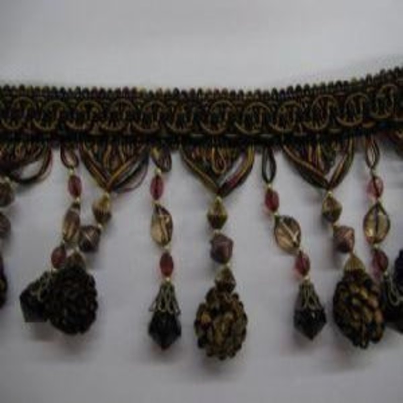 4 1/2" Beaded Fringe Trim with Gimp Black Multi