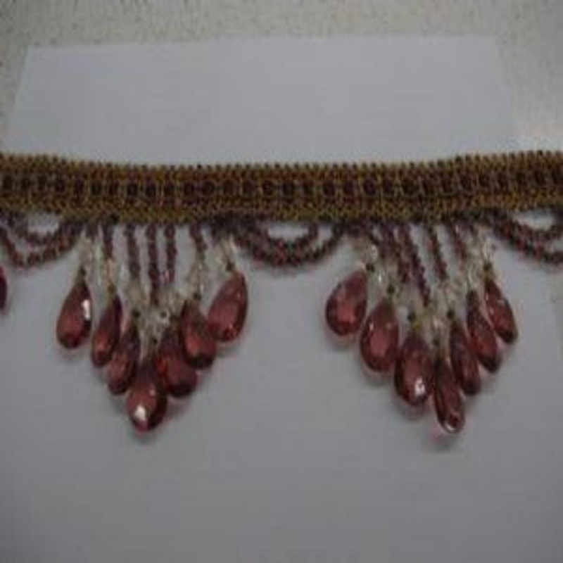 4" Beaded Fringe Trim with Gimp Burgundy Multi