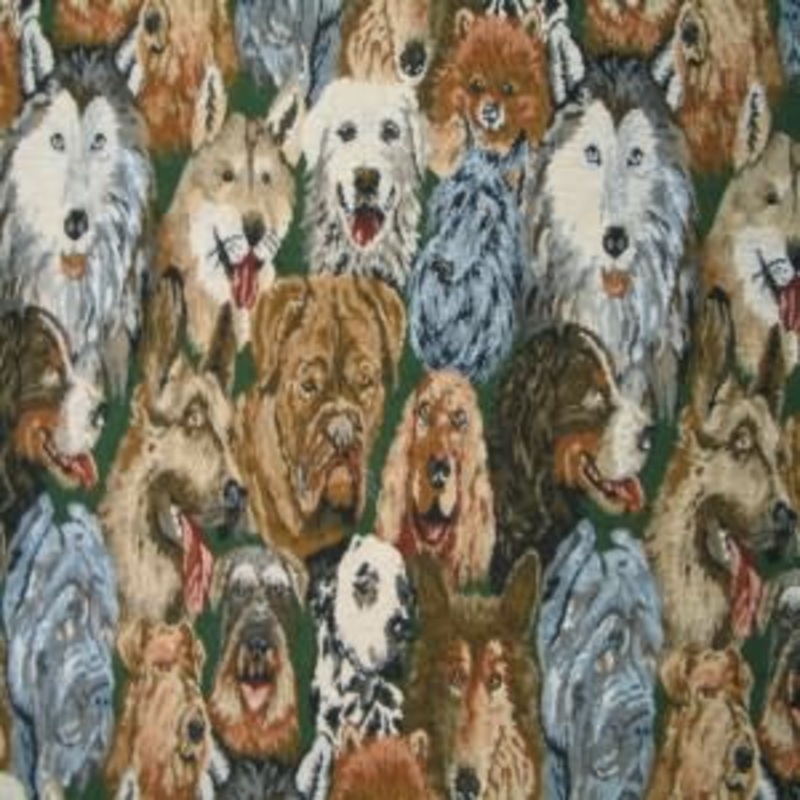 54" Dog Faces Tan, Brown and Gray with Green Background