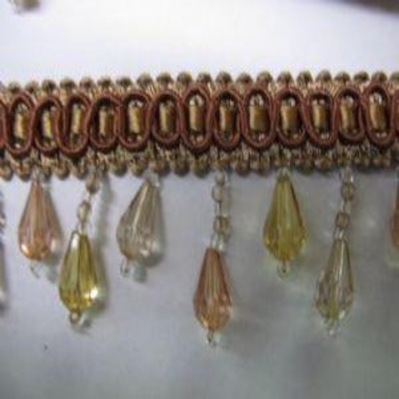 Beaded Fringe With Top Gimp Blush, Camel and Gold