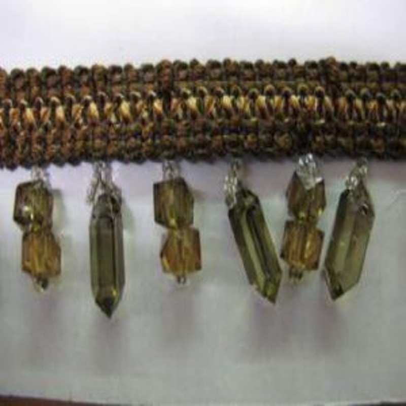 Beaded Fringe With Top Gimp Olive, Brown and Gold