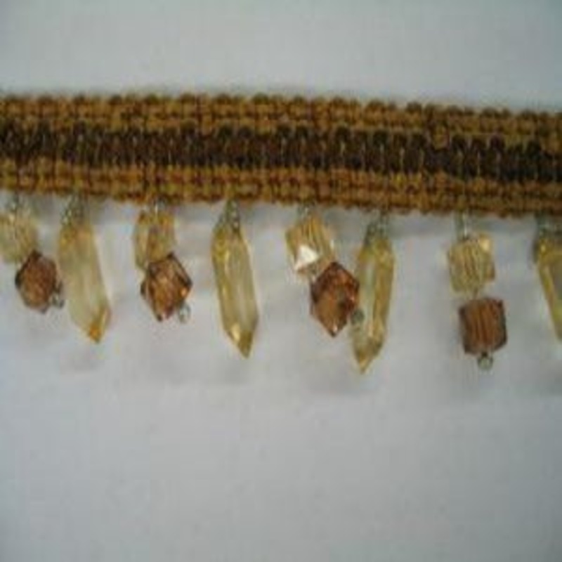 Fringe Beaded Trim 1 1/2" Gold and Amber