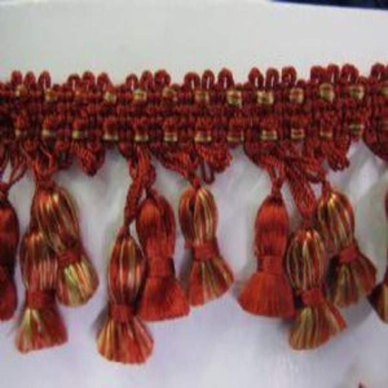 Tassel Fringe With Gimp on Top Red and Gold