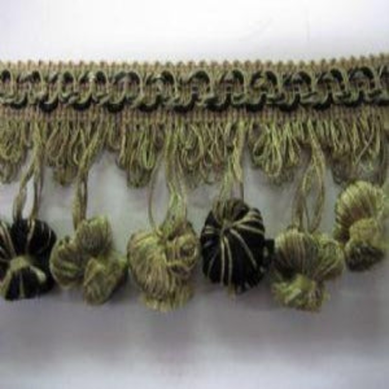 Tassel Fringe With Top Gimp Sage, Camel and Black