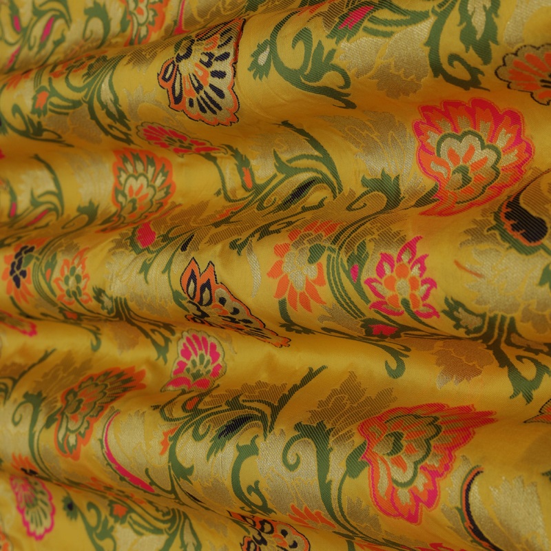 Yellow Color Kimkhab Fabric