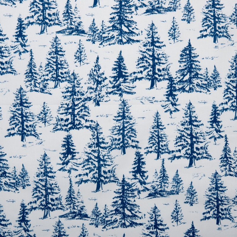 Winter Toile Print - Firs - Blue