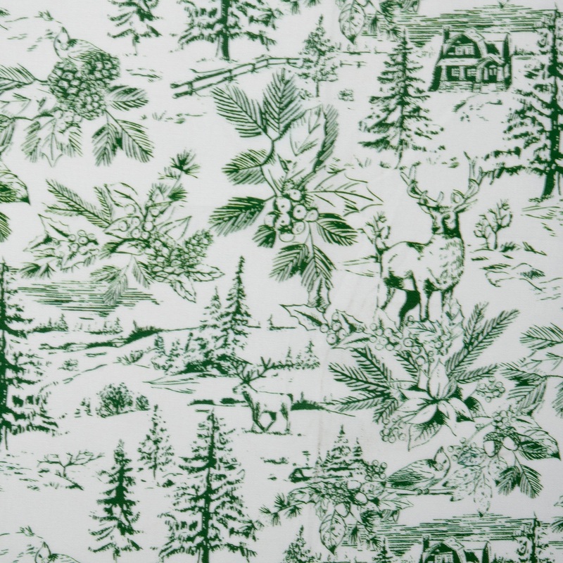 Winter Toile Print - Firs / Poinsettia - Green