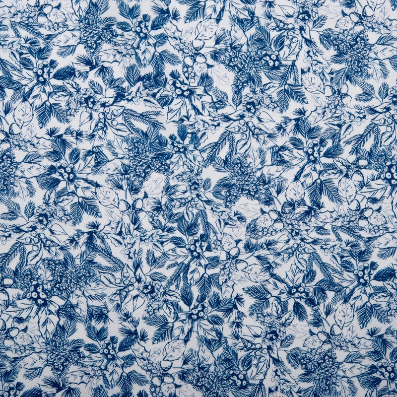 Winter Toile Print - Poinsettia - Blue