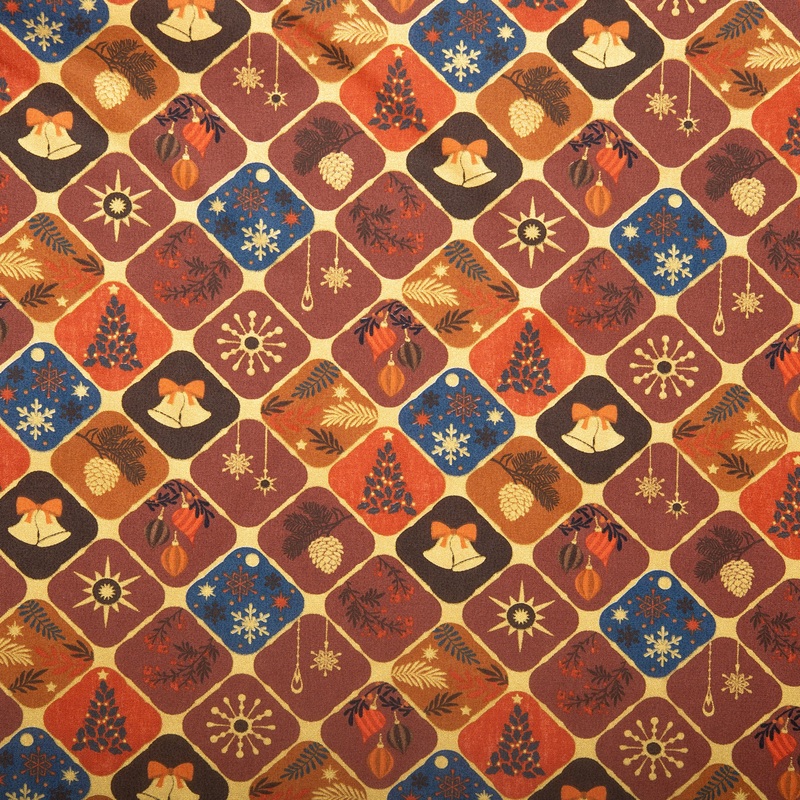 Christmas printed cotton - Diamonds - Brown
