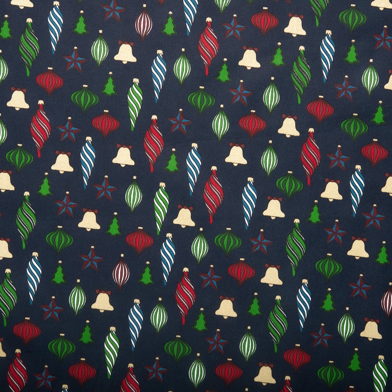 Christmas printed cotton - Ornements - Dark navy