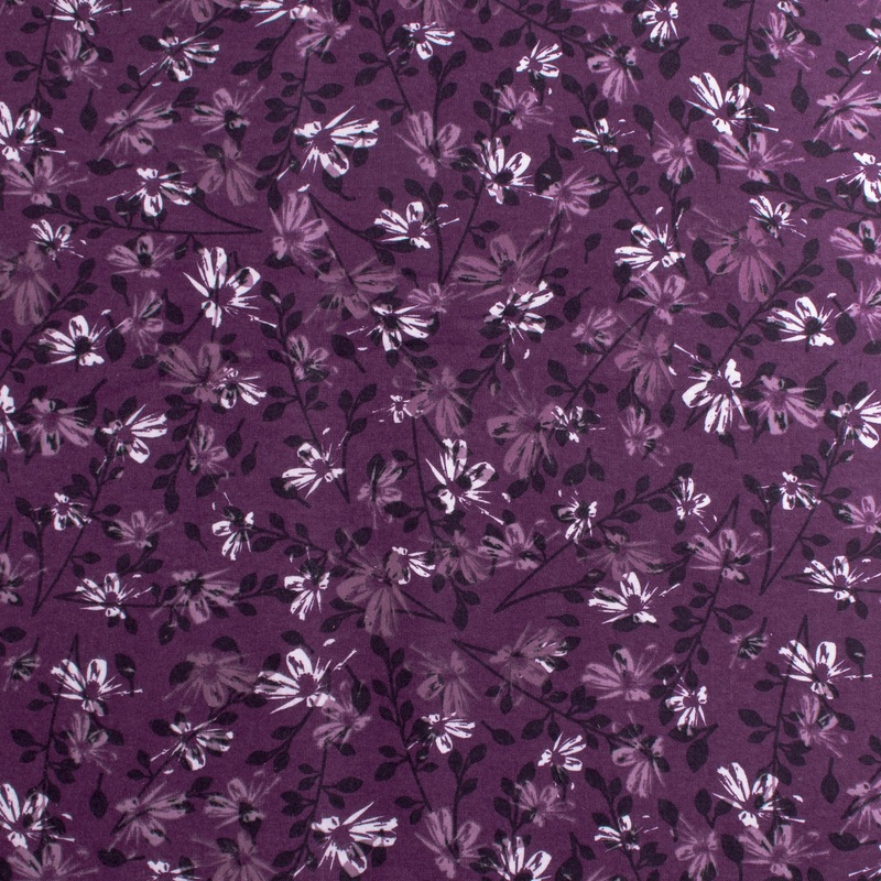 Wide Flannel Backing Print - Flowers - 027 - Italian Plum