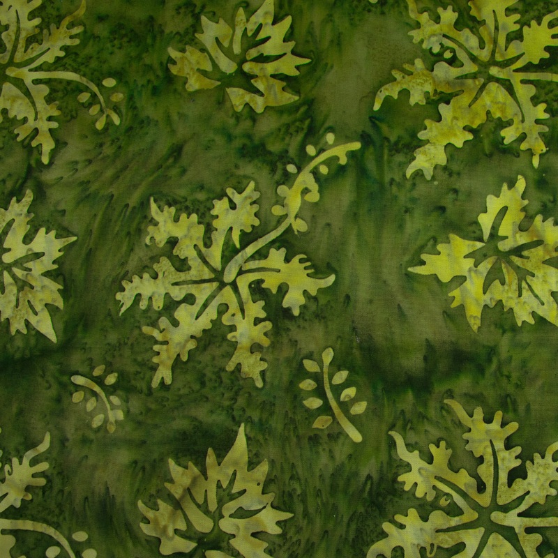 BALI batik - Leafs - Forest green / Yellow