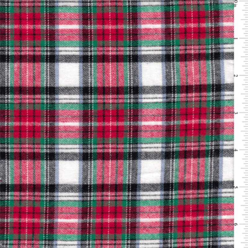 White Multi Plaid Flannel Bolt Fabric