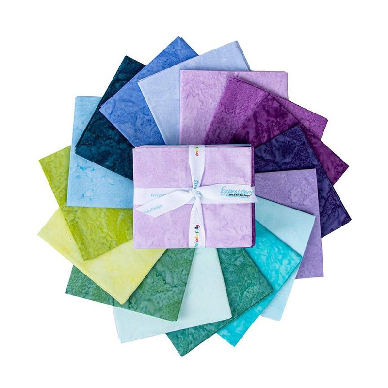 Expressions Hand-Dyes Batik Quilt Fabric - 16 piece Misty Meadows Fat Quarter Bundle (Blues/Purples/Greens) - FQ-21005-16