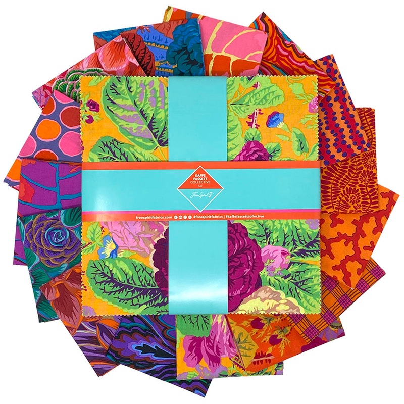 Kaffe Fassett Collective February 2025 Quilt Fabric - 10" Charm Pack (42 pieces) in Warm (Reds/Purples/Oranges) - FB610GP.WARMFEB