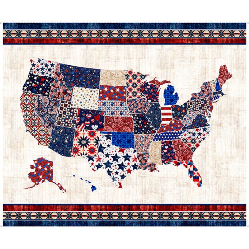 P373 - American Tapestry Quilt Fabric - US Map Tapestry Panel in Multi - 2600 30863 X - SOLD AS A 36" PANEL