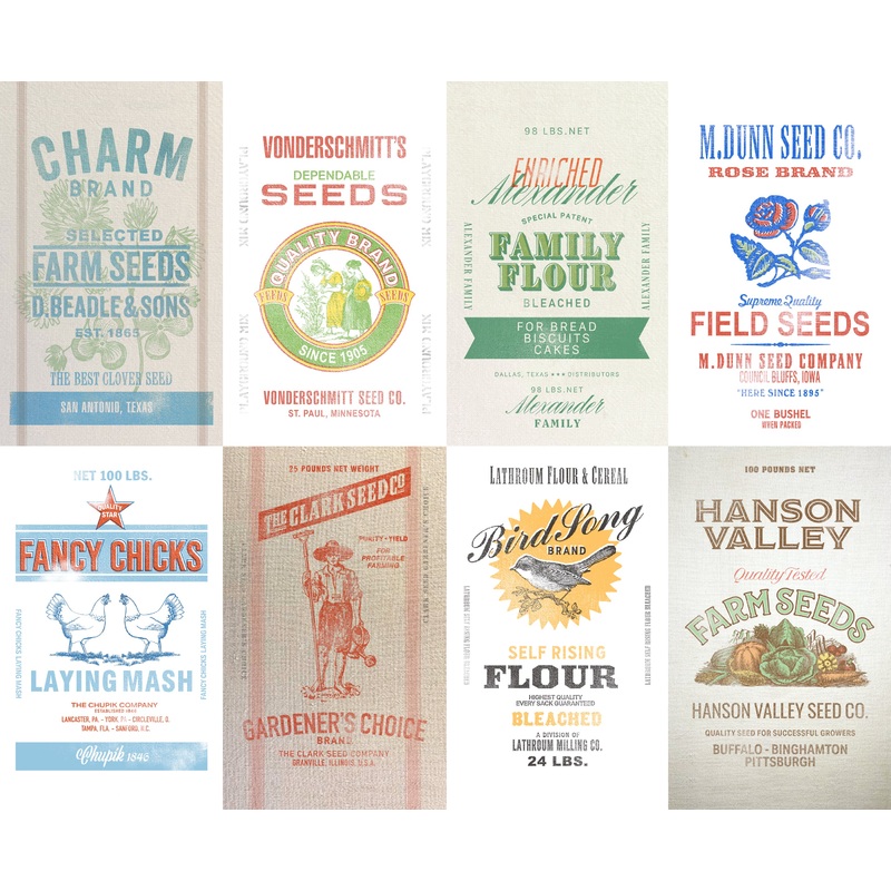 P376 - Farm and Garden Quilt Fabric - Flour Sacks in Milk Cream - 7481 11 - SOLD AS A 36" PANEL