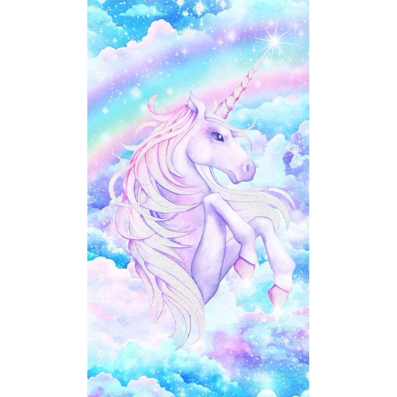 P377 - Sparkle Magic Quilt Fabric - Unicorn Panel in Blue/Multi - G27635-43 - SOLD AS A 24" PANEL